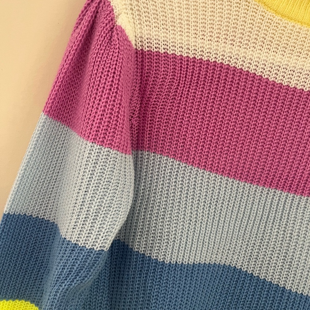 AMAZON Pink Colorful Striped Knit Sweater Size S NWOT - Picture 5 of 8